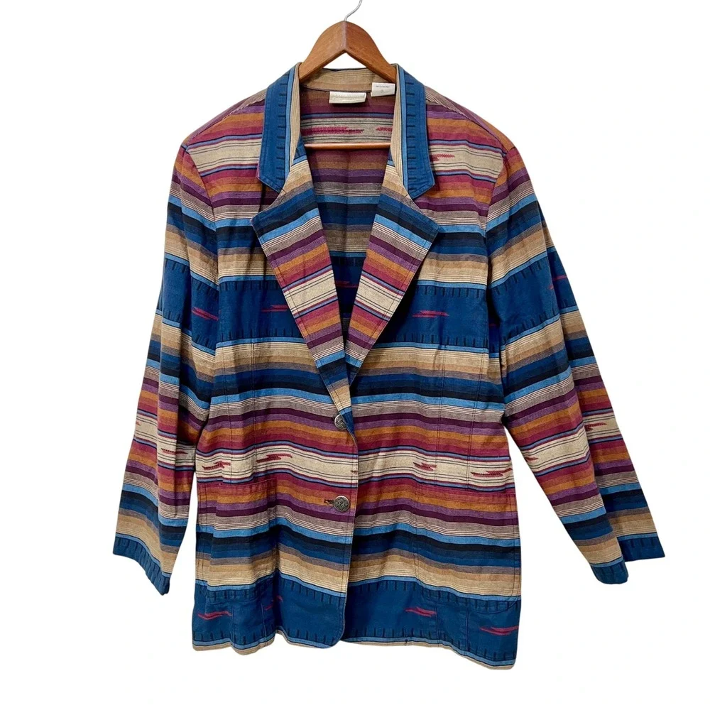 Coldwater Creek Vintage Southwestern Stripe Cotton Blazer Jacket XL Made in USA